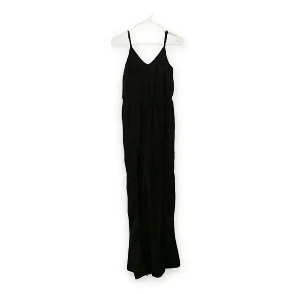 NUDE Wide-Leg Black High Leg Slits Sleeveless V-Neck Empire Waist Jumpsuit - Picture 2 of 6